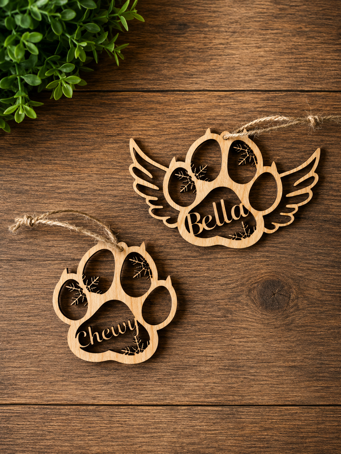 Pet Memorial Ornament | Laser Cut Wood Paw Print | Custom Pet Name | Dog Cat Ornament