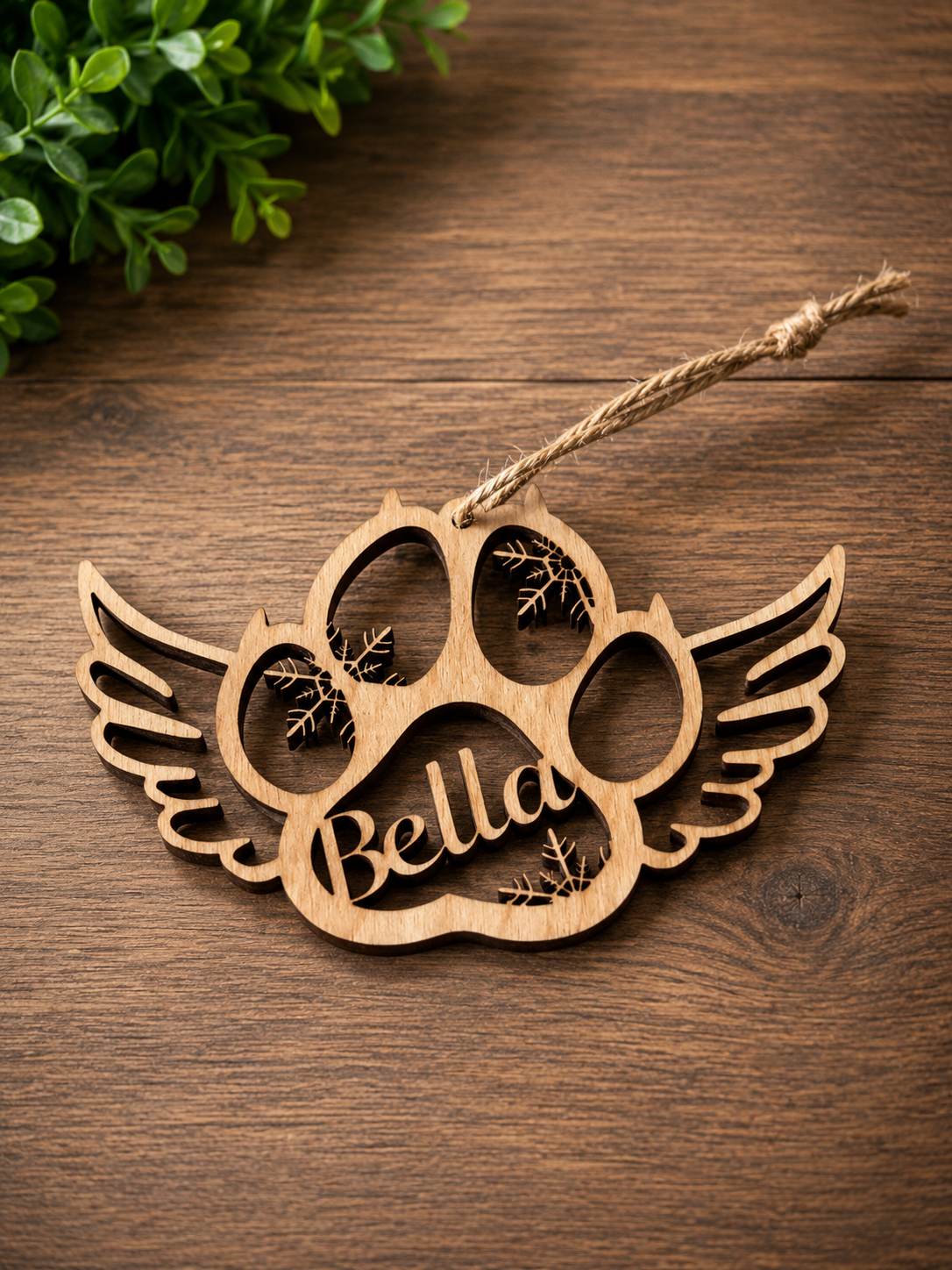 Pet Memorial Ornament | Laser Cut Wood Paw Print | Custom Pet Name | Dog Cat Ornament