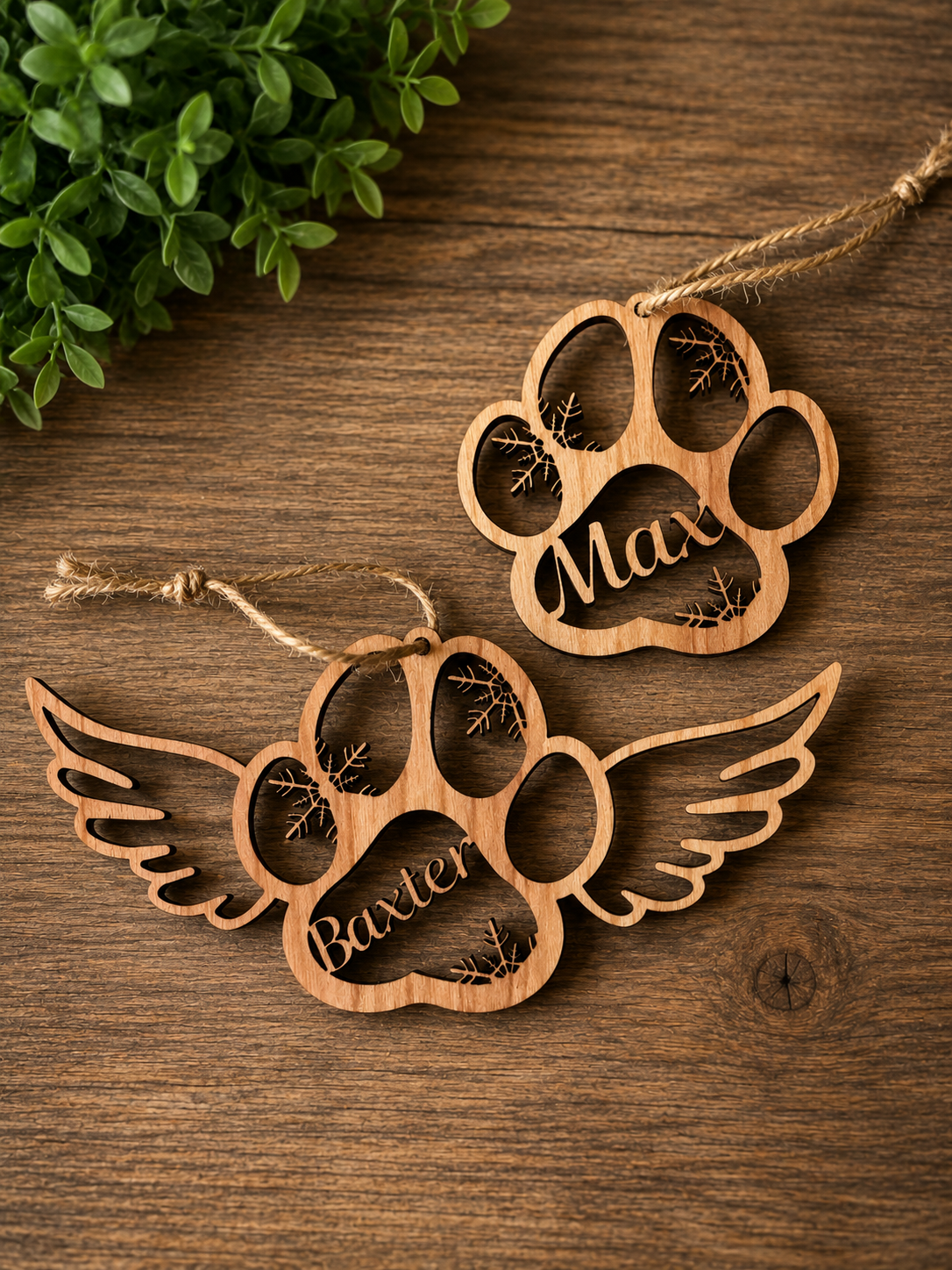 Pet Memorial Ornament | Laser Cut Wood Paw Print | Custom Pet Name | Dog Cat Ornament