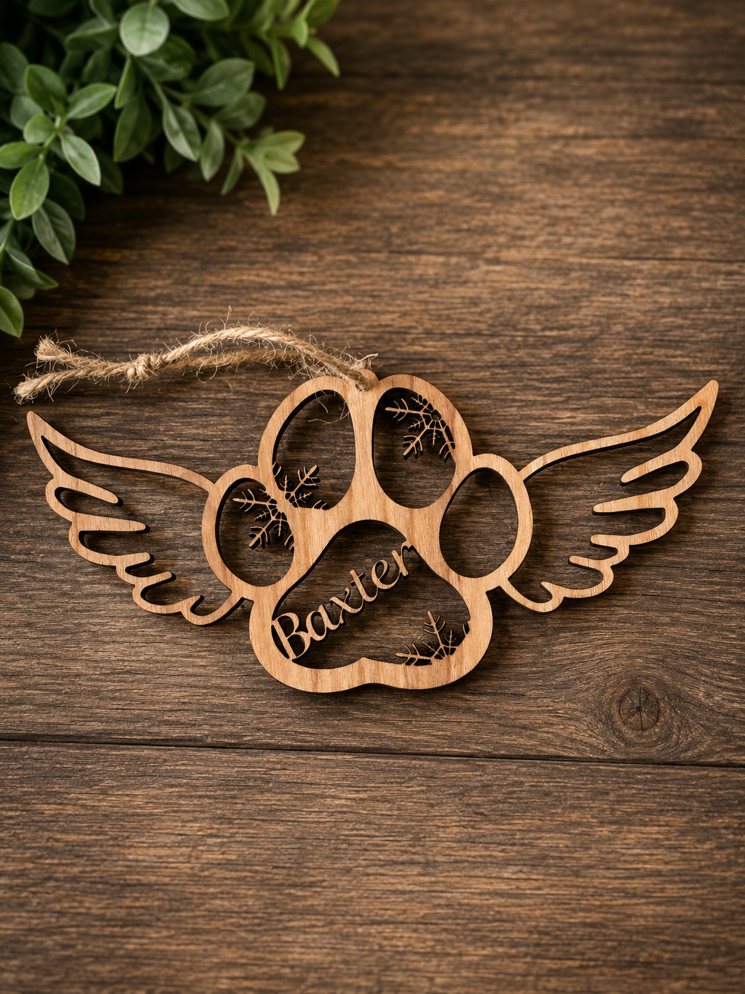 Pet Memorial Ornament | Laser Cut Wood Paw Print | Custom Pet Name | Dog Cat Ornament