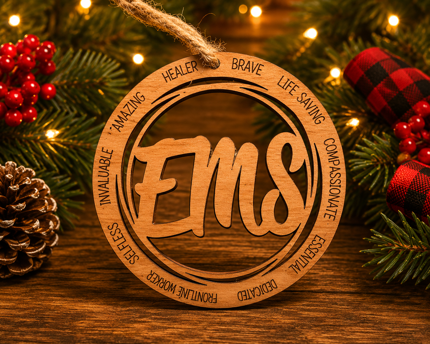 Wood Military & First Responder Ornament | Laser Engraved | Choose Your Branch or Department