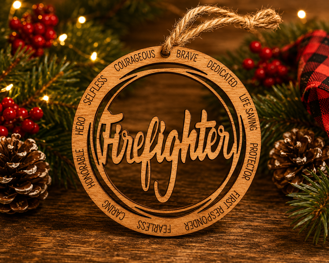 Wood Military & First Responder Ornament | Laser Engraved | Choose Your Branch or Department