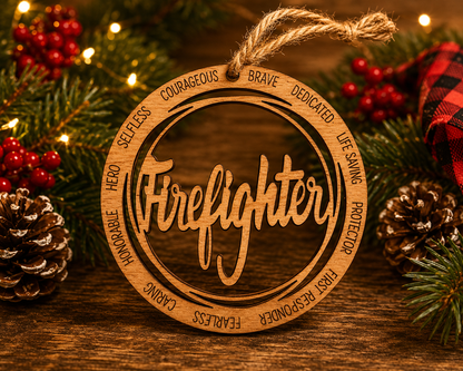 Wood Military & First Responder Ornament | Laser Engraved | Choose Your Branch or Department