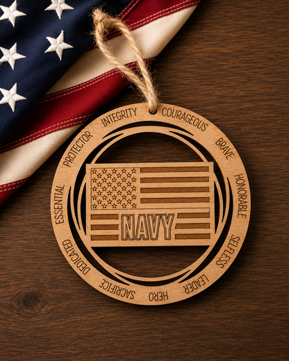 Wood Military & First Responder Ornament | Laser Engraved | Choose Your Branch or Department