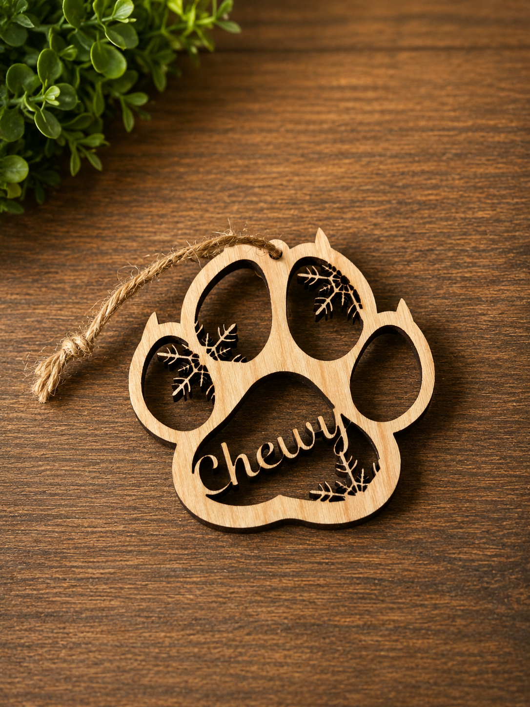 Pet Memorial Ornament | Laser Cut Wood Paw Print | Custom Pet Name | Dog Cat Ornament