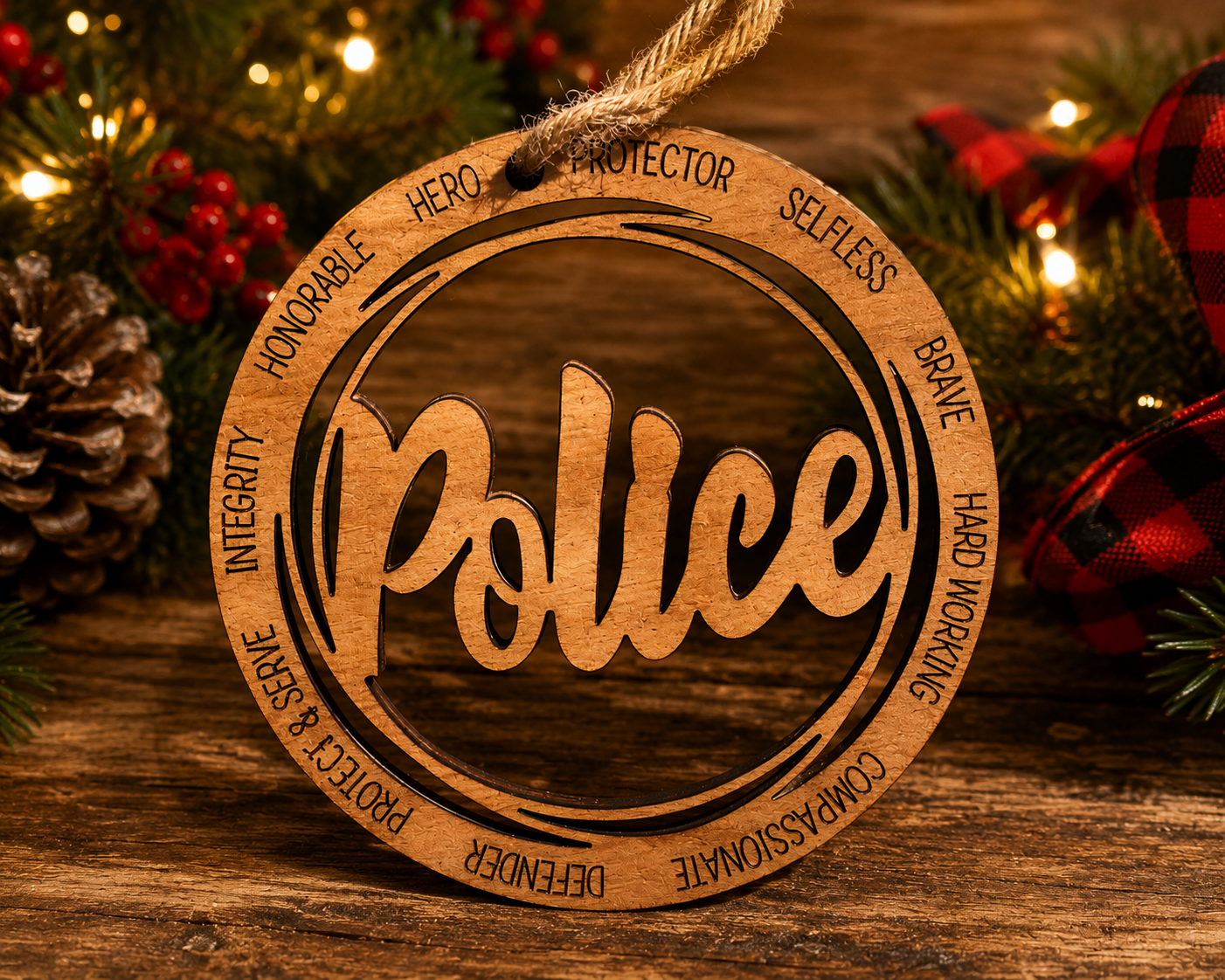 Wood Military & First Responder Ornament | Laser Engraved | Choose Your Branch or Department